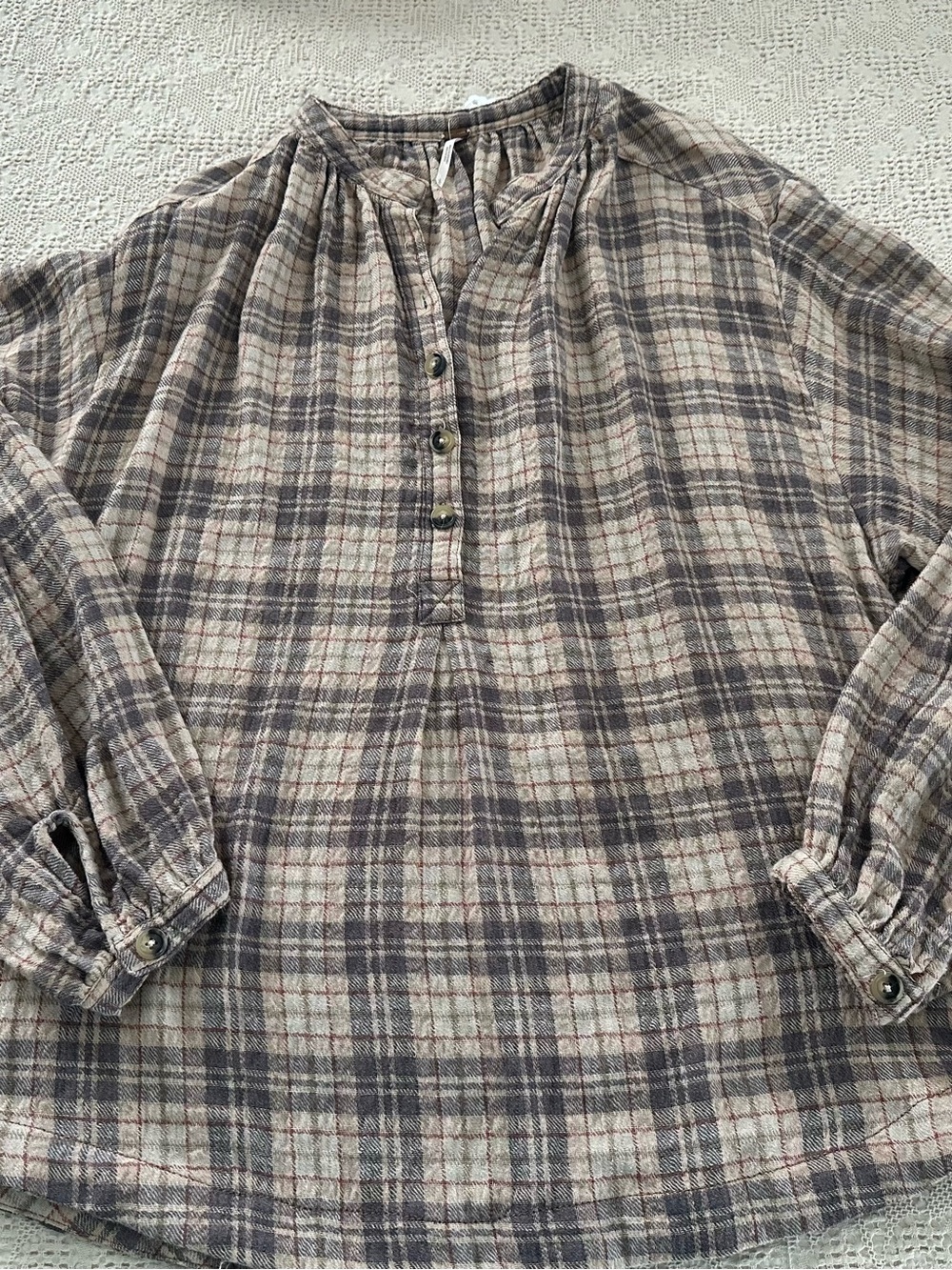 Free People Plaid Henley Top L